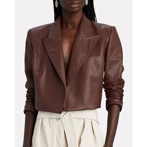 Ronny Kobo Hadley Vegan Leather Open Front Cropped Jacket Blazer Brown Size XS